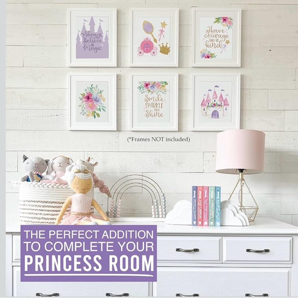 Princess Nursery Wall Art Prints - Pink, Purple, Gold Floral Set 0011